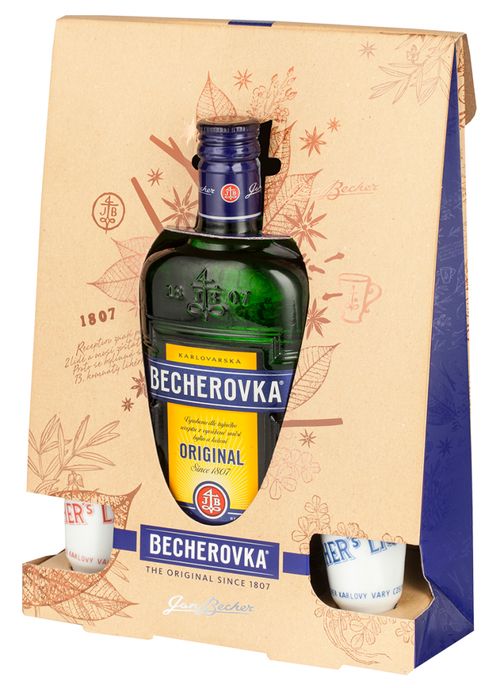 Becherovka 0,5l 38% + 2x sklo GB